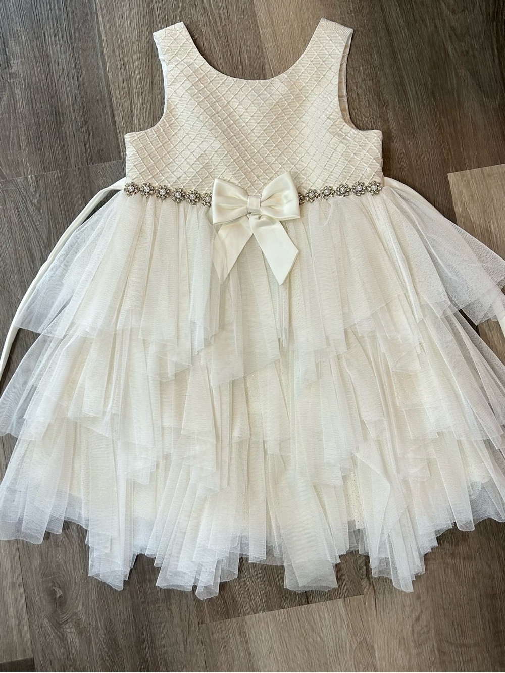 American Princess Ivory Satin Gown with Gold Script Label
